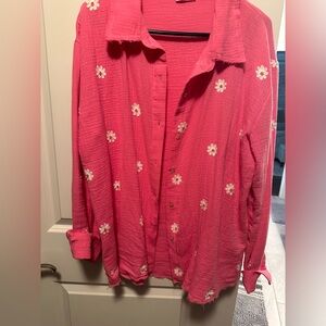 Pink lily long sleeve pink flower shirt
